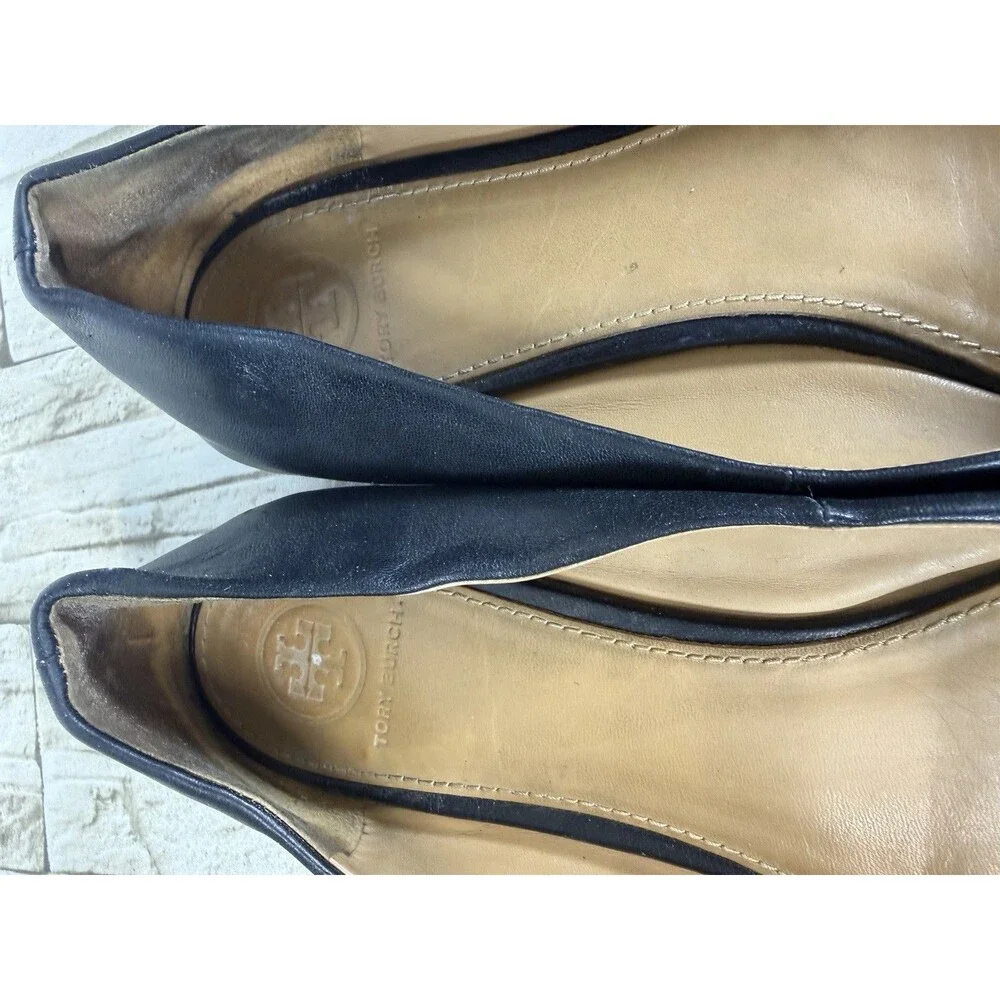 Tory Burch  Women’s  Shoe Minnie Metal Logo Flats  Leather Black Sz 9